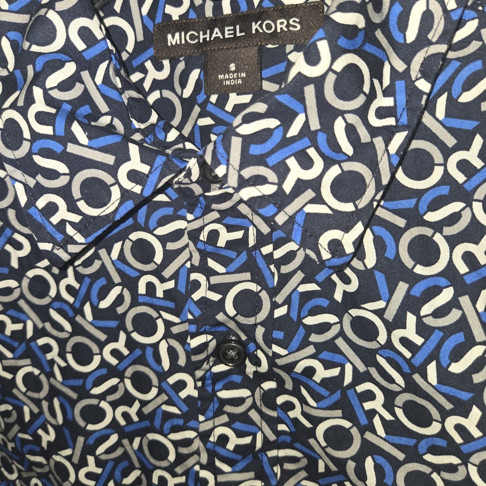 Michael Kors Men’s Button Down Shirt Small – Blue Logo Print Long Sleeved Shirt - Picture 4 of 7